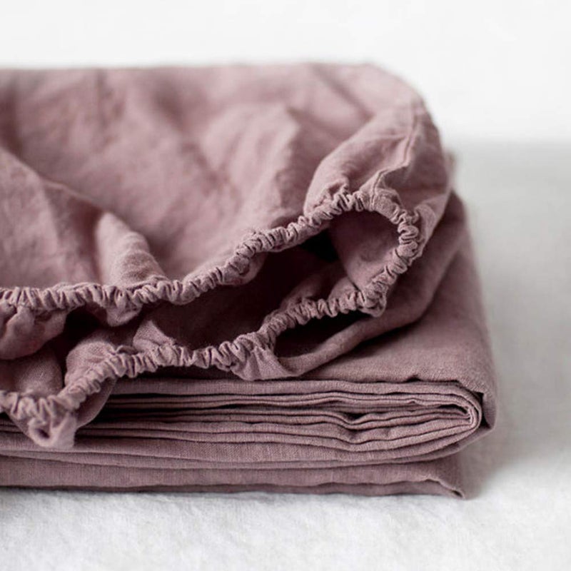 Simple&Opulence 100% Linen Fitted Sheet Full(1 Piece), 14 Inch Deep Pocket Mattress Cover Natural French Flax Stone Washed Farmhouse Soft Breathable Bottom Sheets-Purple - Image 1